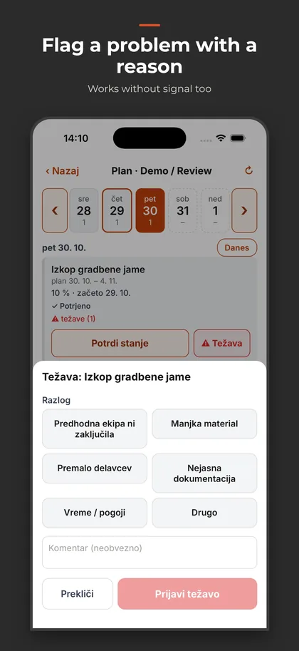 Reporting a problem with a reason, works offline too
