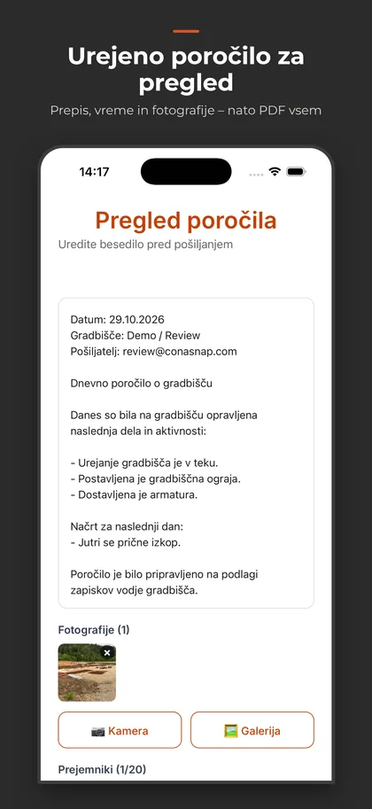Urejeno poročilo za pregled pred pošiljanjem