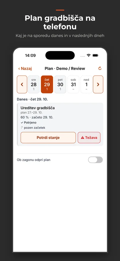 Plan gradbišča na telefonu, dnevni pogled